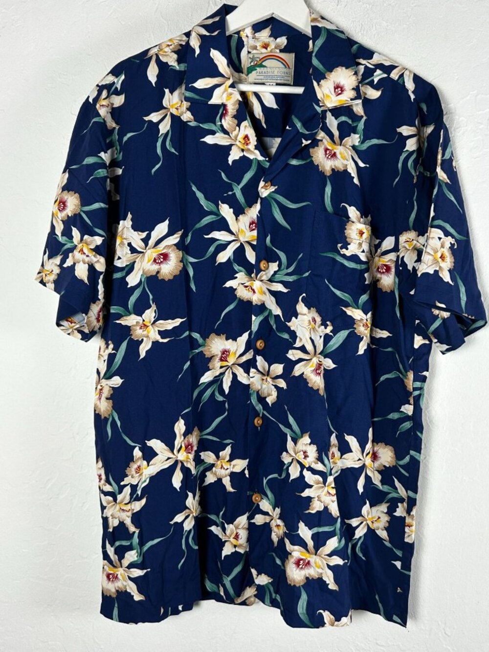 Paradise Found Mens Floral Hawaiian Shirt Medium Button Up Short Sleeve Blue